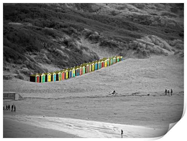 Vibrant Beach Huts at Saunton Sands Print by graham young