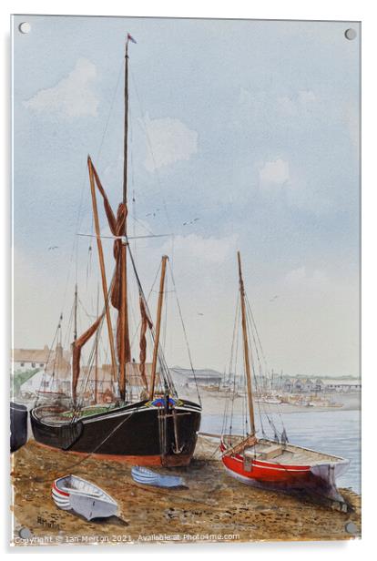 Thames barge at Maldon Acrylic by Ian Merton
