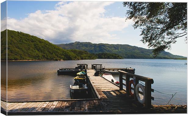 Boats For Hire, the jetty, Loch Morar Canvas Print by Jacqi Elmslie
