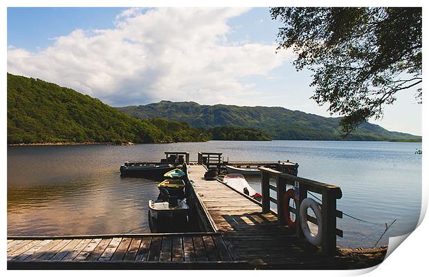 Boats For Hire, the jetty, Loch Morar Print by Jacqi Elmslie