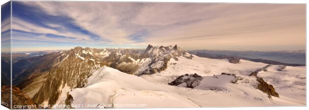 View from Aiguille du Midi over Grandes Jorasses and Mer de Glace Canvas Print by Ed Whiting