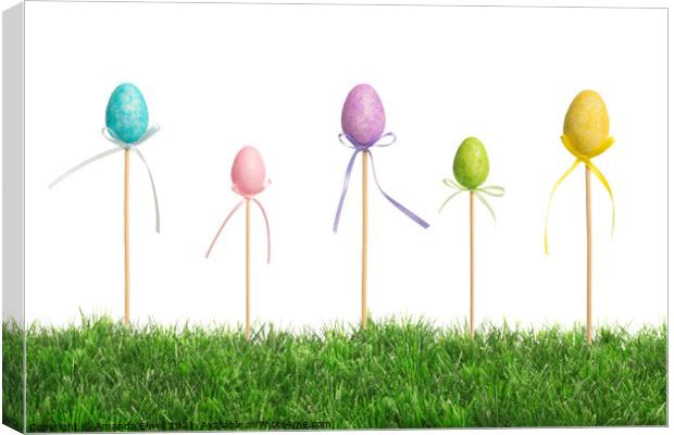 Easter Eggs In Grass Canvas Print by Amanda Elwell