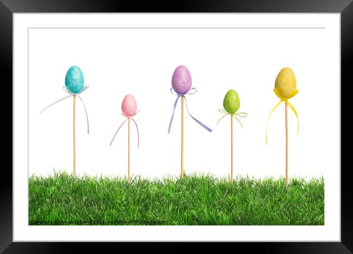 Easter Eggs In Grass Framed Mounted Print by Amanda Elwell