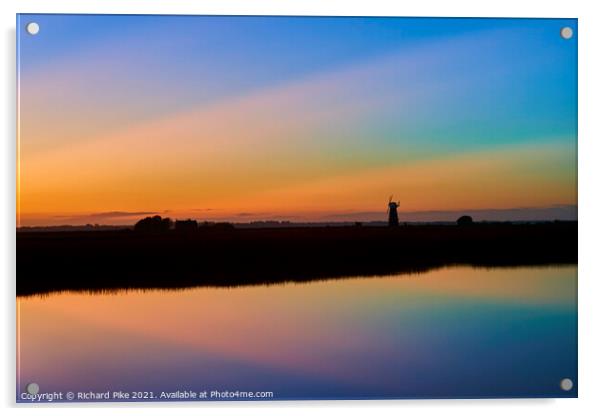 Norfolk Windmill Sunset Acrylic by Richard Pike