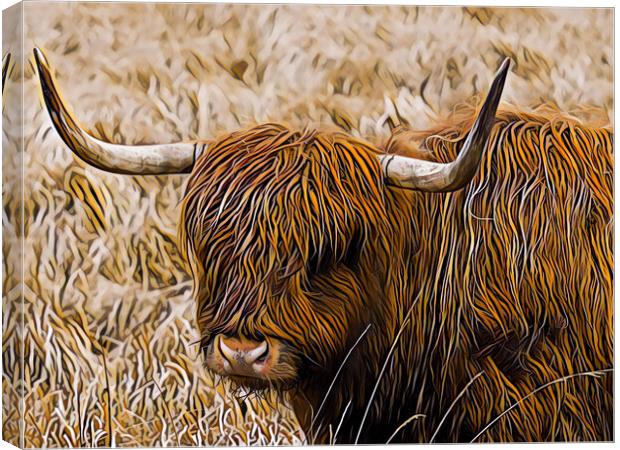 Highland Coo - Digital Art Canvas Print by Tommy Dickson