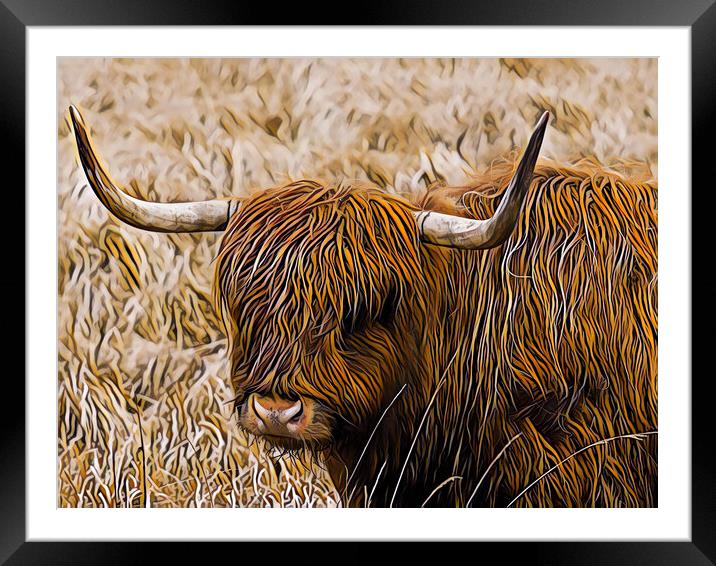 Highland Coo - Digital Art Framed Mounted Print by Tommy Dickson