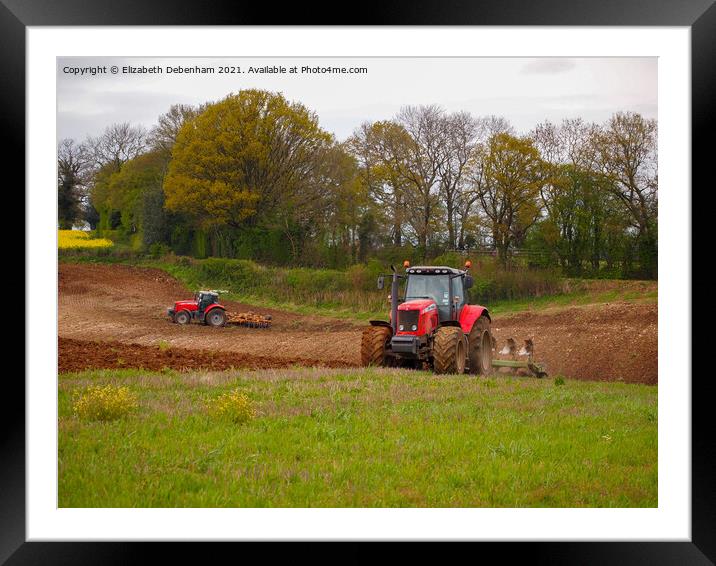 Two Tractors, ploughing and tilling the land Framed Mounted Print by Elizabeth Debenham