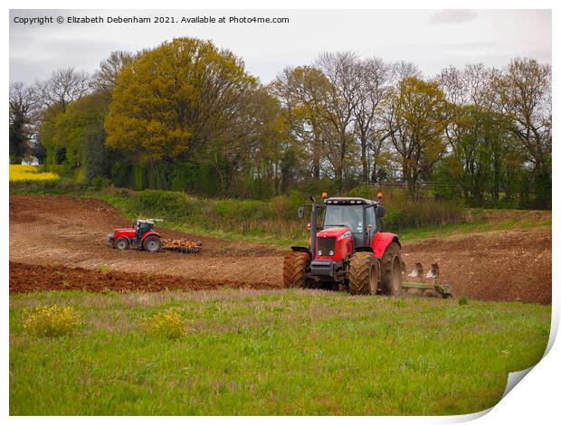 Two Tractors, ploughing and tilling the land Print by Elizabeth Debenham