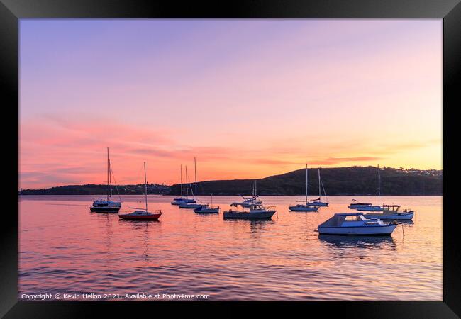 Sunset over Manly harbour Framed Print by Kevin Hellon