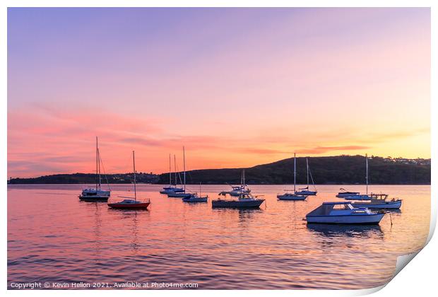 Sunset over Manly harbour Print by Kevin Hellon