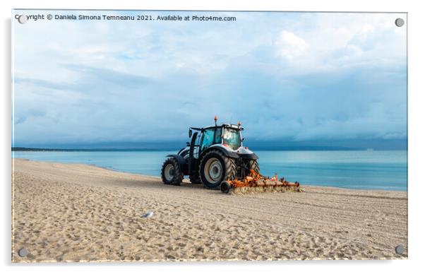 Tractor on Rugen island beach Acrylic by Daniela Simona Temneanu