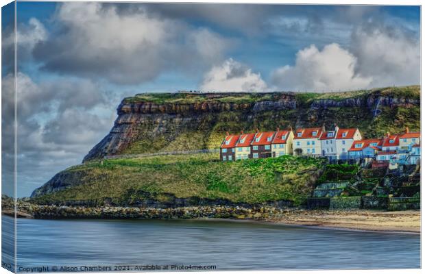 Whitby East Cliff Cottages  Canvas Print by Alison Chambers