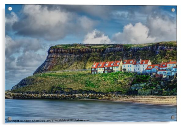 Whitby East Cliff Cottages  Acrylic by Alison Chambers