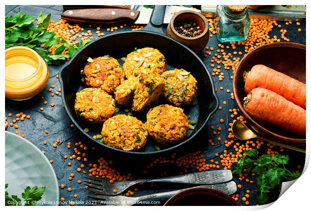 Vegetarian carrot and lentil cutlets Print by Mykola Lunov Mykola