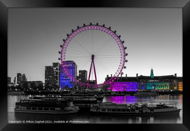 The London Eye at sunrise - Colour Pop Framed Print by Milton Cogheil