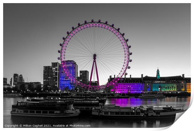The London Eye at sunrise - Colour Pop Print by Milton Cogheil