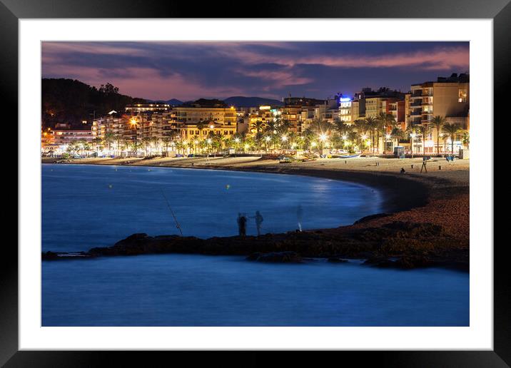 Lloret de Mar Town at Night Framed Mounted Print by Artur Bogacki