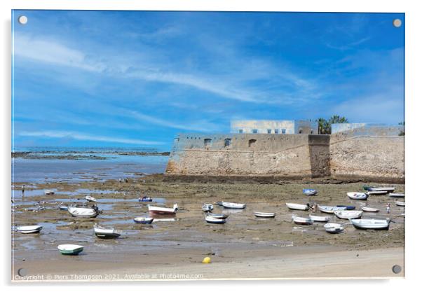 La Caleta Beach in the historical center of Cadiz, Spain. Acrylic by Piers Thompson