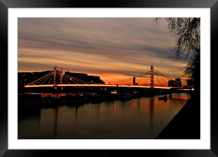 Albert Bridge Sunset River Thames London Framed Mounted Print by Andy Evans Photos