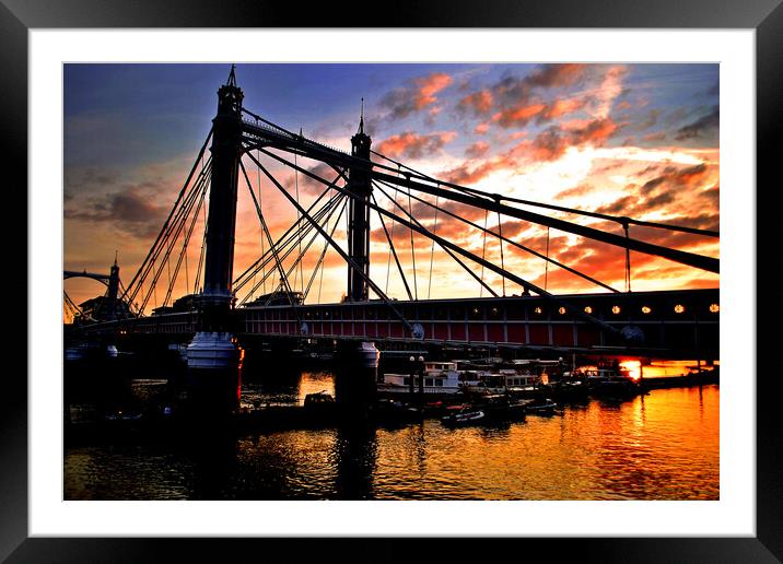 Albert Bridge Sunset River Thames London Framed Mounted Print by Andy Evans Photos
