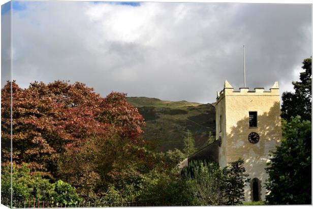 St Oswald's Church  in the village of Grasmere, in the Lake District, Cumbria, England. Canvas Print by Peter Wiseman