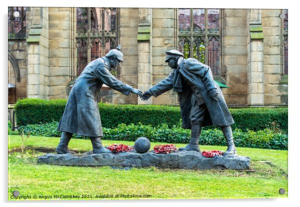 Christmas truce football statue St Luke Liverpool Acrylic by Angus McComiskey