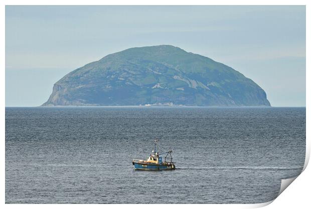 Fishing vessel passing Ailsa Craig Print by Allan Durward Photography