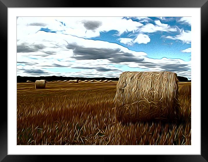 Hay making agricultural landscape airbrushed  Framed Mounted Print by Terry Senior
