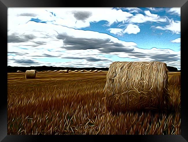Hay making agricultural landscape airbrushed  Framed Print by Terry Senior