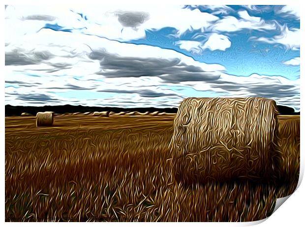 Hay making agricultural landscape airbrushed  Print by Terry Senior
