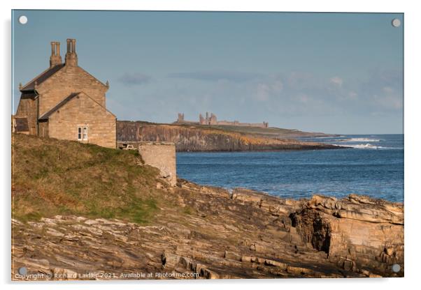 Howick Bathing House and Dunstanburgh Castle Acrylic by Richard Laidler
