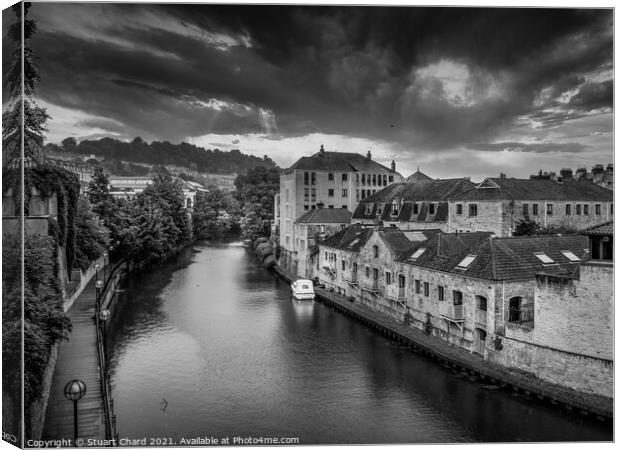 Dramatic landscape of the river and twon in Bath England Canvas Print by Stuart Chard