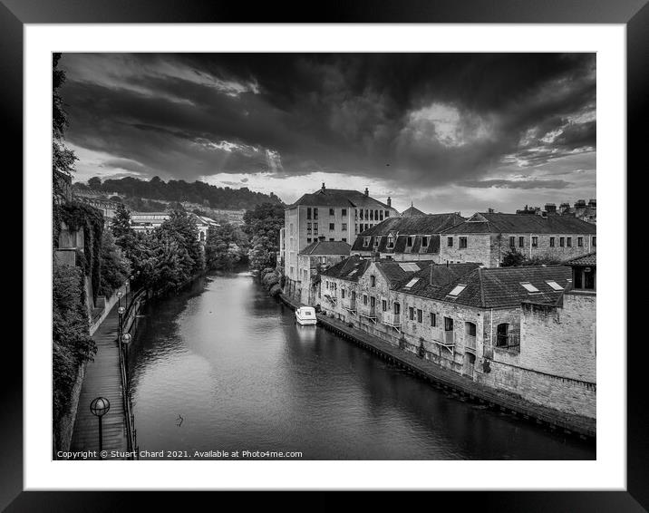 Dramatic landscape of the river and twon in Bath England Framed Mounted Print by Travel and Pixels 