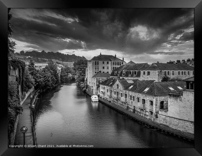 Dramatic landscape of the river and twon in Bath England Framed Print by Stuart Chard