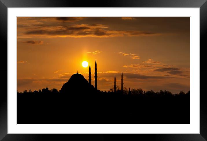 Sunset sky over Istanbul mosques. Turkey. Framed Mounted Print by Sergey Fedoskin
