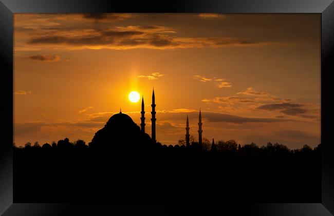 Sunset sky over Istanbul mosques. Turkey. Framed Print by Sergey Fedoskin