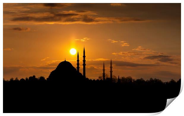 Sunset sky over Istanbul mosques. Turkey. Print by Sergey Fedoskin