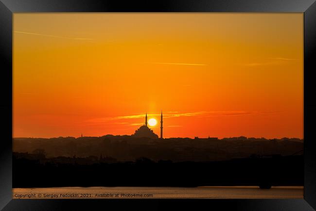 Sunset sky over Istanbul mosques. Turkey. Framed Print by Sergey Fedoskin