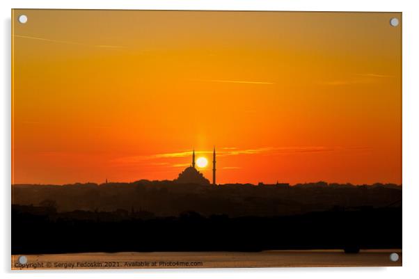 Sunset sky over Istanbul mosques. Turkey. Acrylic by Sergey Fedoskin