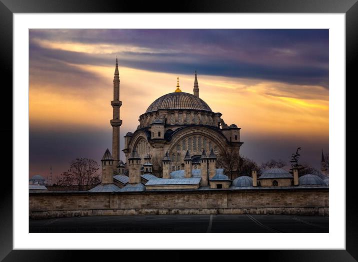Nuruosmaniye Mosque on a evening sky background, Istanbul, Turke Framed Mounted Print by Sergey Fedoskin