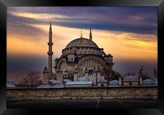 Nuruosmaniye Mosque on a evening sky background, Istanbul, Turke Framed Print by Sergey Fedoskin