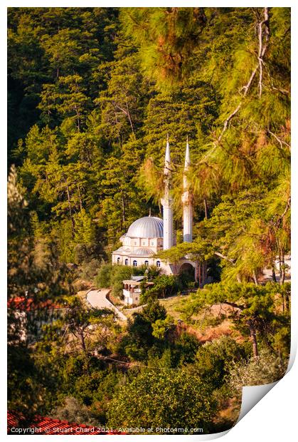 Mosque in the hillside in Turkey Print by Stuart Chard