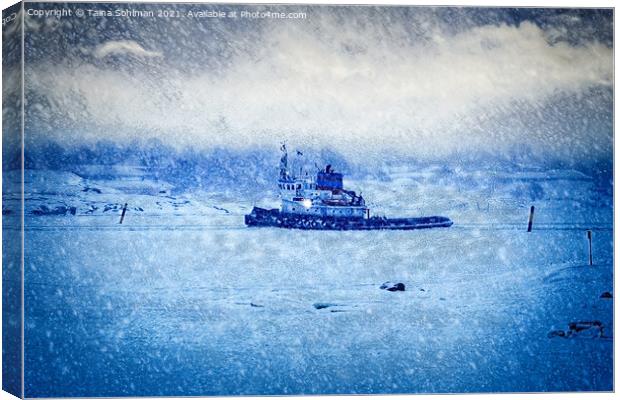 Tugboat in Winter  Canvas Print by Taina Sohlman