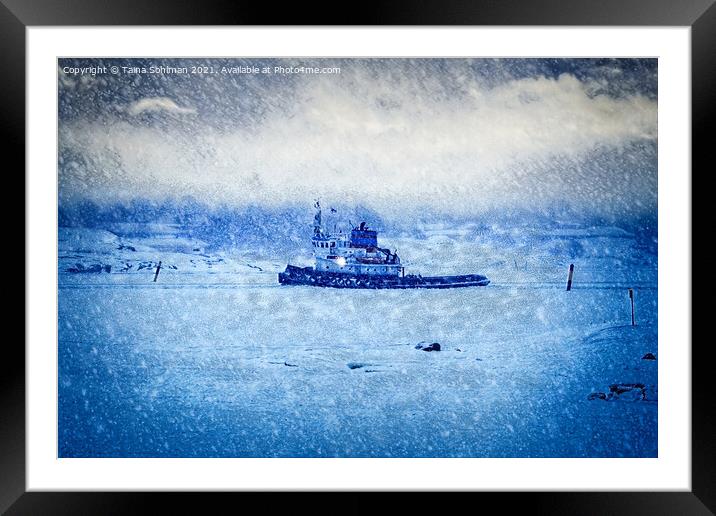 Tugboat in Winter  Framed Mounted Print by Taina Sohlman