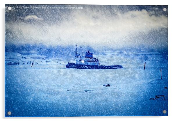 Tugboat in Winter  Acrylic by Taina Sohlman