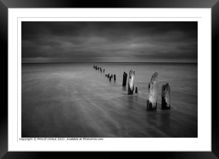Sands end groynes  on a stormy day near Whitby bla Framed Mounted Print by PHILIP CHALK