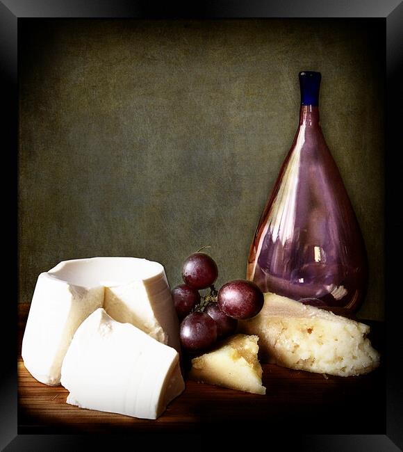chiaroscuro still life: grapes and cheese Framed Print by Luisa Vallon Fumi