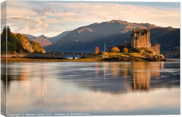 Loch Duich Eilean Donan Castle Reflection Scotland Canvas Print by Barbara Jones