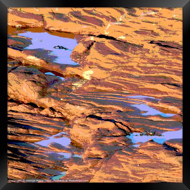 Marine I - Red Sandstone and Seawater Pools Framed Print by George Moug