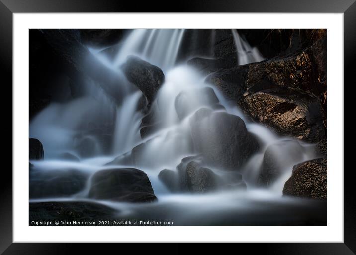 Mountain waterfall  Framed Mounted Print by John Henderson